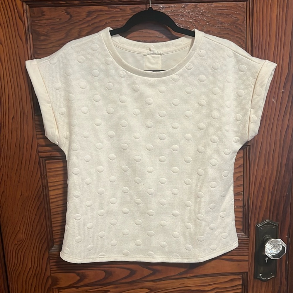 Cream, thick, polkadot shirt
